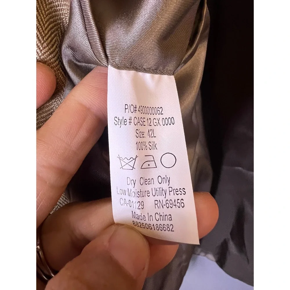 Chaps Gold Beige Herringbone Blazer 100%‎ Silk Sport Coat Business Casual 42L